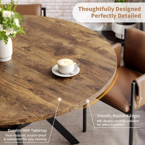 Miniatura 5 de MECHYIN Mesa de comedor redonda para mesas de cocina y comedor de madera de 2 a 4 pulgadas con almacenamiento, mesa de comedor circular con patas