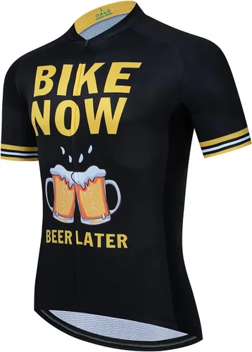 BIKE BEER Bike Now Maillot de ciclismo Jersey de cerveza para hombre, camiseta de ciclismo XXL, color negro, Negro -