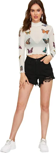 Miniatura 5 de SweatyRocks - Camisa de manga larga con cuello de ángel, diseño de ángel