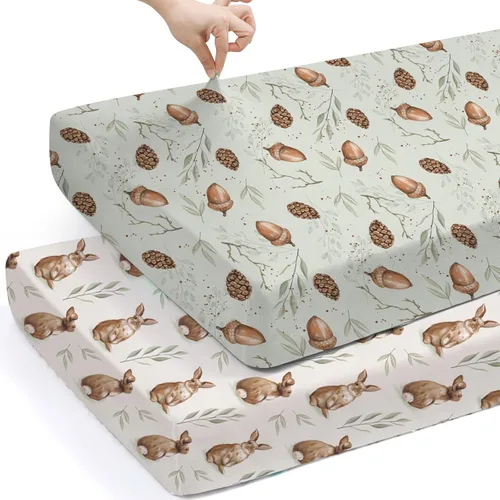 Miniatura 42 de Pack n Play Sheets, BROLEX 2 Pack Mini Crib Sheets,Stretchy Portable Fitted Playard Sheet Set, Convertible Playard Mattress Cover,Ultra Soft