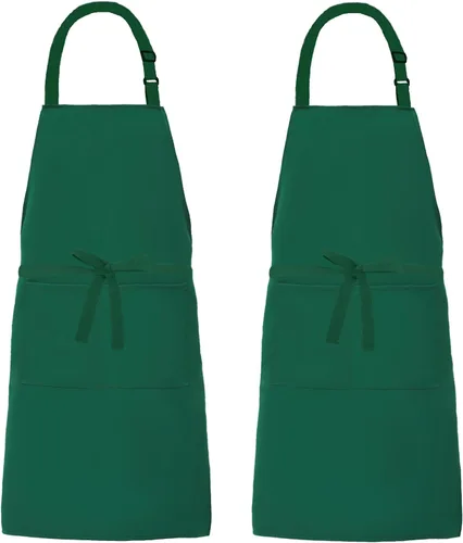 Miniatura 15 de Paquete de 2 delantales de lona resistentes al agua ajustables con 2 bolsillos con lazos largos para cocina, cocina, restaurante, chef para mujeres
