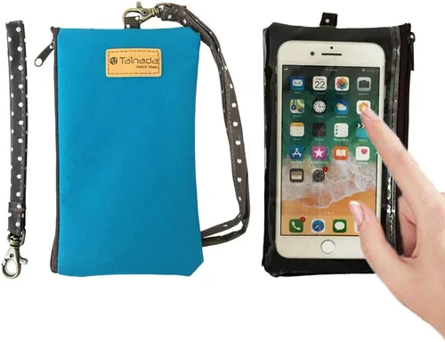 Tainada Bolso de pulsera para teléfono 2 en 1 con pantalla táctil de ventana transparente y cordón desmontable para el cuello, correa de muñeca para