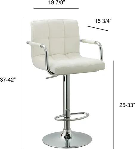 Miniatura 2 de AC Pacific Taburete de cocina giratorio ajustable contemporáneo con cojín y reposabrazos, 24-33 pulgadas, blanco ACBS15 Daisy White Square
