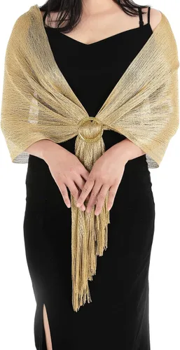 Aster Chales metálicos brillantes y envolturas para vestidos de noche con hebilla para mujer, chales y envolturas para fiesta, novia, dama de honor