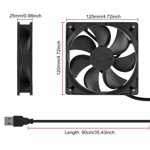 Miniatura 2 de ACEIRMC Ventilador de refrigeración sin escobillas USB de 4.724 in x 0.984 in CC 5 V, ventilador de refrigeración silencioso 12025 mini ventilador