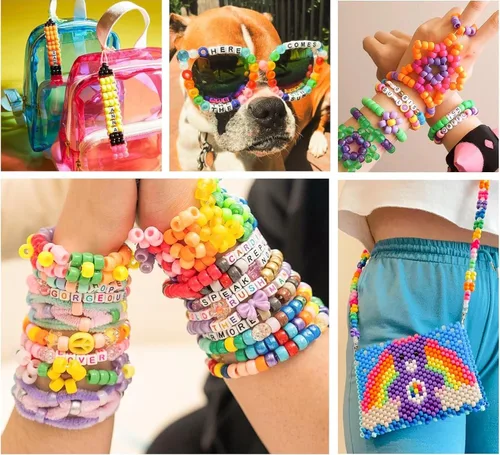 Miniatura 8 de Kit de 5 cajas para hacer pulseras, cuentas de poni, 96 colores, 3500 cuentas Kandi para pulseras con 800 cuentas de letras, pulseras de amistad