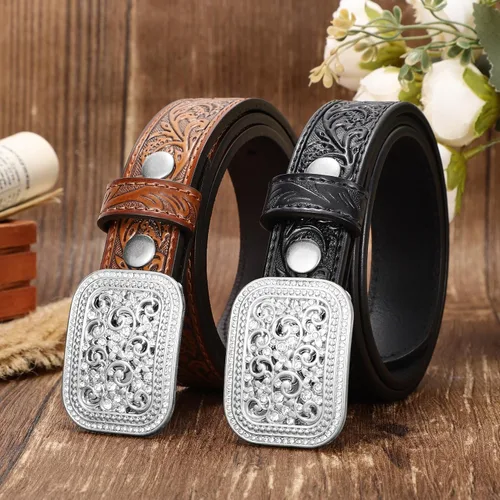 Miniatura 2 de XZQTIVE Cinturones de cuero genuino para niños y niñas, cinturones de vaquero occidental, cinturones de cuero con grabado