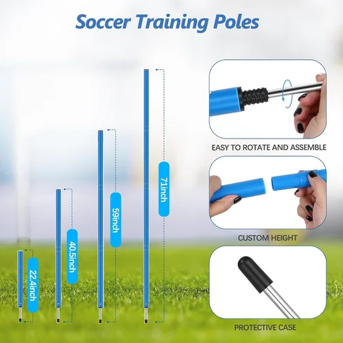 Miniatura 4 de Haootadiy Varas de Entrenamiento de Agilidad de Fútbol Equipo de Fútbol Ajustable para Entrenamiento Incluye 6 Varas de Agilidad Flexibles