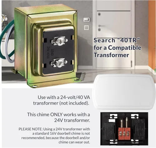 Miniatura 4 de Newhouse Hardware CHM24V Blanco 24-Voltio Timbre de puerta con cable Timbre eléctrico para hogares Timbres de puerta con cable con melodía