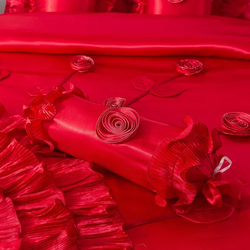Miniatura 8 de Tache HY4174-Q - Edredón victoriano romántico y romántico con volantes y rosas rojas brillantes