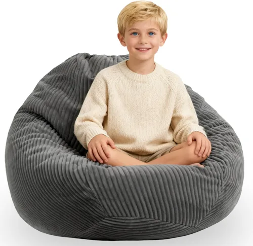 Miniatura 3 de ENBAOHUI Sillas puff con espuma viscoelástica para niños, adolescentes y niños pequeños, sillón de piel sintética con asa, gris