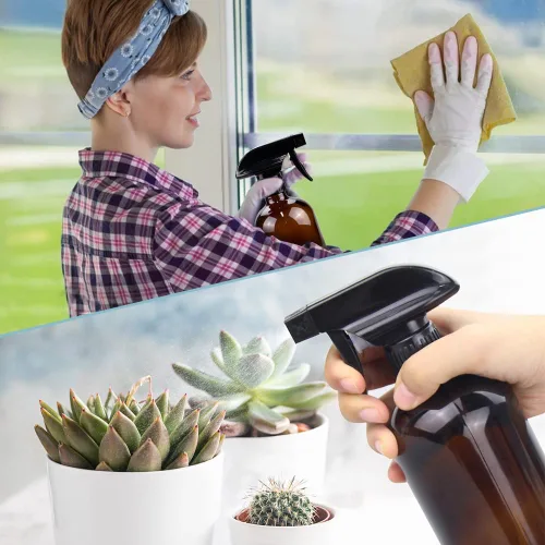 Miniatura 5 de Bontip - Botella de vidrio con atomizador, juego de botellas de vidrio con atomizador y accesorios para limpiadores de ventanas no tóxicos, Ámbar
