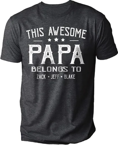 IZI POD This Awesome Dad Belongs to Shirt - Camisa personalizada para papá con nombre del niño - Regalos de cumpleaños - Camisas de papá para hombre