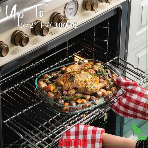 Miniatura 5 de Simax Cacerola para horno: plato de vidrio para hornear con tapa alta – Utensilios de cocina aptos para microondas, horno y lavavajillas