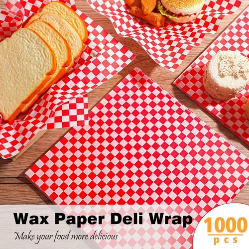 Miniatura 4 de Spakon 1000 hojas de papel encerado para alimentos de 12 x 12 pulgadas a cuadros encerados secos para envolver sándwich, revestimientos de cestas
