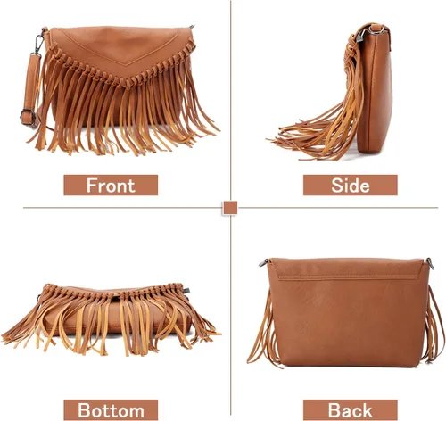 Miniatura 2 de Bolso Hobo con flecos para mujer, bolso de hombro con borla vintage, bolsos negros con borlas