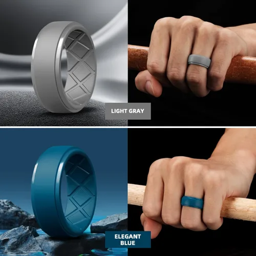 Miniatura 86 de Egnaro - Anillos de silicona para hombre, 25/64 pulgadas (10 mm) de ancho y 3/32 pulgadas (2.5 mm) de grosor, alianzas de boda de goma, paquete