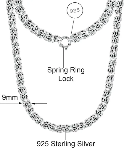 Miniatura 2 de Savlano Collar de cadena de eslabones bizantinos planos italianos de plata de ley 925 de 0.354 in, collar bizantino hueco de 20 pulgadas para mujer