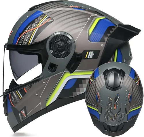 Miniatura 12 de Casco modular de motocicleta de cara completa, casco abierto con doble visera extraíble forro para adultos, hombres y mujeres, motocross Cruiser