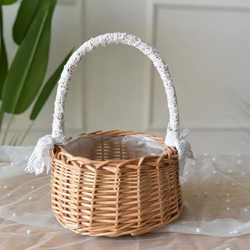Miniatura 9 de Cesta de mimbre de ratán para flores, juego de 2 cestas de boda para niña, cesta tejida a mano de sauce con asas e inserto de plástico, cesta