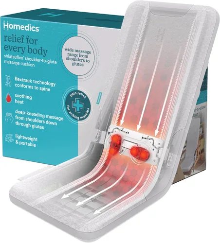 Homedics Cojín de masaje ShiatsuFlex, terapia avanzada de shiatsu, tecnología FlexTrack, amasamiento profundo para aliviar el dolor en la espalda,