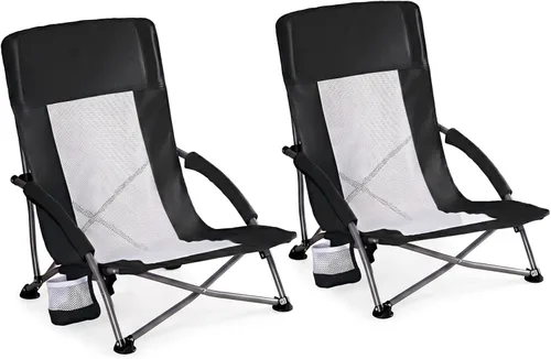 Miniatura 10 de DUMOS Silla de playa plegable para campamento, silla de playa ligera y baja portátil con soporte para tazas, bolsillo de almacenamiento, respaldo