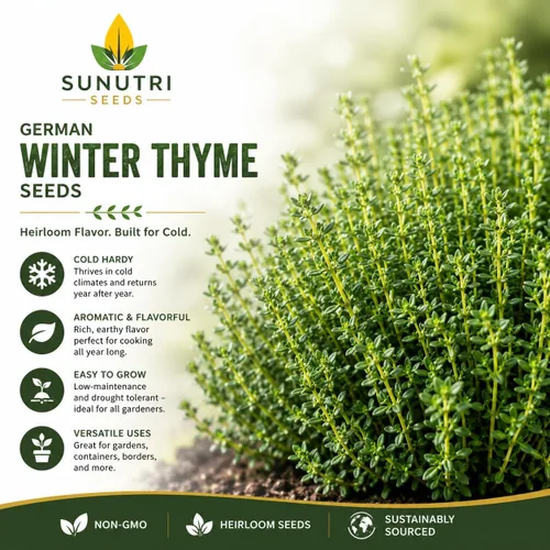 Miniatura 2 de Semillas de tomillo alemán de invierno para plantar, semillas de hierbas perennes resistentes al frío, tomillo culinario sin OMG para jardines