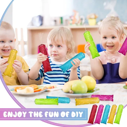 Miniatura 6 de Yexiya 400 bolsas de plástico para helados, bolsas de molde de helado desechables, bolsa de paletas con embudo de silicona para hacer dulces