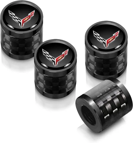 iPick Image Para Chevrolet Corvette C8 Logo en negro en barril de fibra de carbono real Negro Aluminio neumático válvula vástago tapas