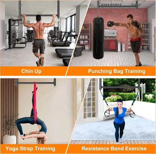 Miniatura 7 de Ceiling Mounted Pull Up Bar, Heavy Duty 700 LBS Multi Grip Pull Up Bars, 16"/24" Rafter Chin Up Bar, Ceiling Joist for Garage/Gym/Basement with