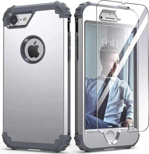Miniatura 23 de IDweel Funda para iPhone 8, para iPhone 7 con protector de pantalla, 3 en 1, híbrida resistente a prueba de golpes, funda de policarbonato duro