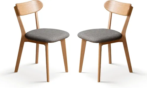 Miniatura 9 de Sillas de comedor de roble macizo 100%, silla de comedor moderna de mediados de siglo con respaldo curvo, sillas de comedor tapizadas en tela