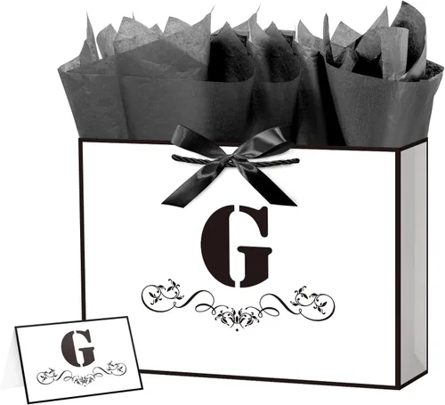 Miniatura 25 de ysmile Bolsa de regalo de letras con papel de seda para hombres, bolsa grande de 12 pulgadas, color blanco y negro, para cumpleaños, aniversario