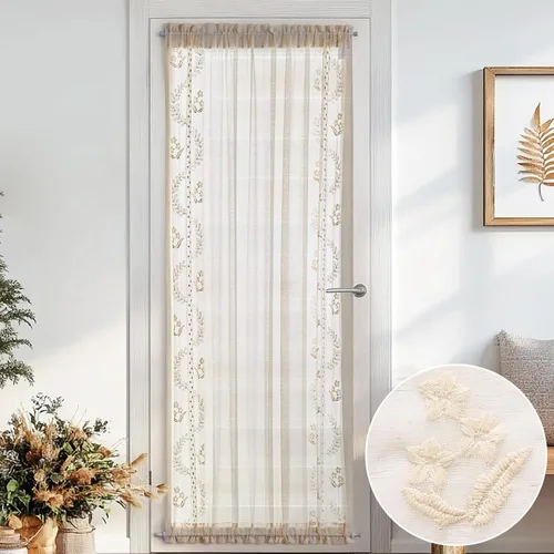 Miniatura 26 de jinchan Cortina de puerta francesa semitransparente con lazos de amarre, cortina de privacidad de gasa bordada floral para puerta de patio, armario