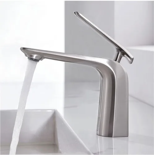 TOCALOCA Grifo de baño de 1 mango, grifo de fregadero de níquel cepillado, grifo de fregadero de baño de un agujero, grifo mezclador de lavabo