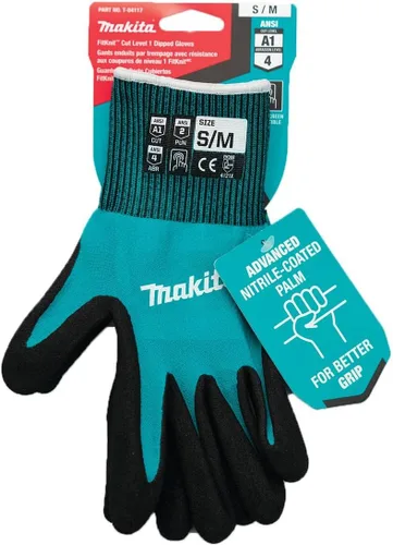 Miniatura 9 de Makita Unisex FitKnitÂ T 04117 Guantes con revestimiento de nitrilo sumergidos FitKnit Cut de nivel 1, Azul/Negro, Pequeño Mediano US