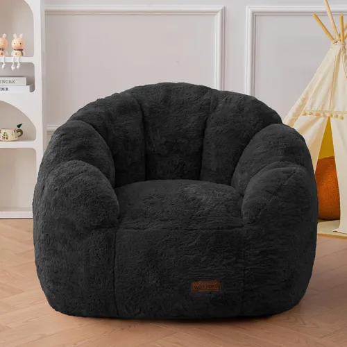 Miniatura 10 de MAXYOYO Puf para niños, sofá de puf en forma de floral, sofá de felpa de piel sintética para niños y niñas, sofá acogedor para guardería, Beige