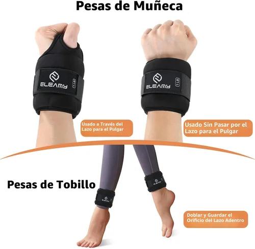 Miniatura 4 de ELEAMY - Pesas de muñeca con cierre de bucle para pulgar para mujeres y hombres, 0.5 lb*2/1 lb*2/1.5 lb*2/2 lb*2/3 lb*2, tela de seda de hielo