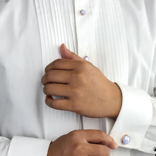 Miniatura 3 de Cufflinks and tuxedo studs Set for Men with Gift Box, Rose Gold Tone Mother-of-Pearl Cuff links for French Cuff Shirt and Dress Shirt, Suitable for