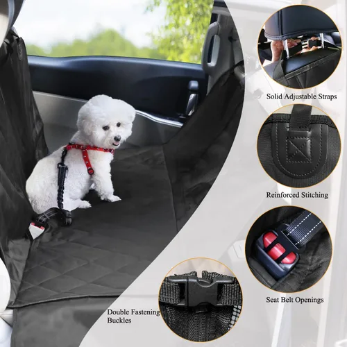 Miniatura 3 de VIVAGLORY Funda de asiento de perro para asiento trasero, ventana visual de malla con correa adicional y hebillas para mayor seguridad, fundas