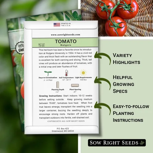 Miniatura 2 de Sow Right Seeds - Semillas de tomate Rutgers para plantar - Paquete de reliquia sin OMG con instrucciones para plantar y cultivar un huerto en casa