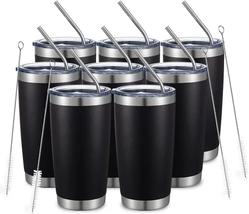 Miniatura 77 de COMOOO Taza de viaje de acero inoxidable de doble pared aislada al vacío de 20 onzas con tapa y pajita, taza de café aislada con recubrimiento