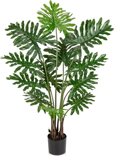 Miniatura 9 de Hollyone Planta artificial Monstera Deliciosa de 17 pulgadas en maceta negra, planta tropical falsa de queso suizo en maceta para interiores