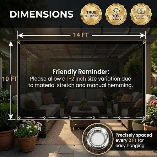Miniatura 2 de FAIR WIND - Tela de Sombra 90% de Protección Solar, Pantalla de Privacidad, Cobertura para Patio, Toldo con Ojales, Red de Sombra para Jardín, Gris
