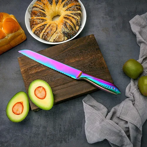 Miniatura 6 de WELLSTAR Cuchillo de pan de 8 pulgadas, cortador de pan dentado, hoja de acero inoxidable alemán ultra afilada y mango cómodo con revestimiento