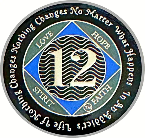 Miniatura 40 de (Años 1-55) NA Medallón de 7 años, plata, chapado en color azul, narcóticos cubiertos de epoxi Moneda anónima (NA 7 años medallón)