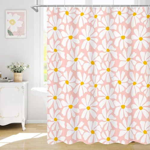 Miniatura 16 de Litabel Cortina de Ducha Pequeña para Cabina 36 x 72 pulgadas, Cortina de Ducha Estrecha de Tela Floral de Media Margarita para Baño Femenino, Juego