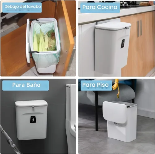 Miniatura 6 de Tiyafuro Cubo de compost de cocina de 2.4 galones para encimera o debajo del fregadero, cubo de basura pequeño colgante con tapa para armario, baño
