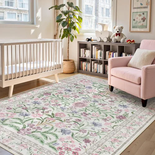 Miniatura 21 de Lahome - Alfombra redonda bóhema de color rosa claro de 4 pies, alfombras pequeñas circulares lavables para dormitorio de niños, alfombra circular