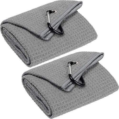 Miniatura 9 de VIVIDLY Paquete de 2 toallas de golf triples de 16 x 24 pulgadas, patrón de gofre de tela de microfibra de alta calidad con clip de mosquetón negro